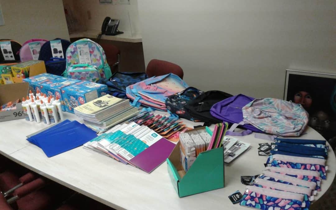 Dee Soriano gives school supplies to victims of family violence