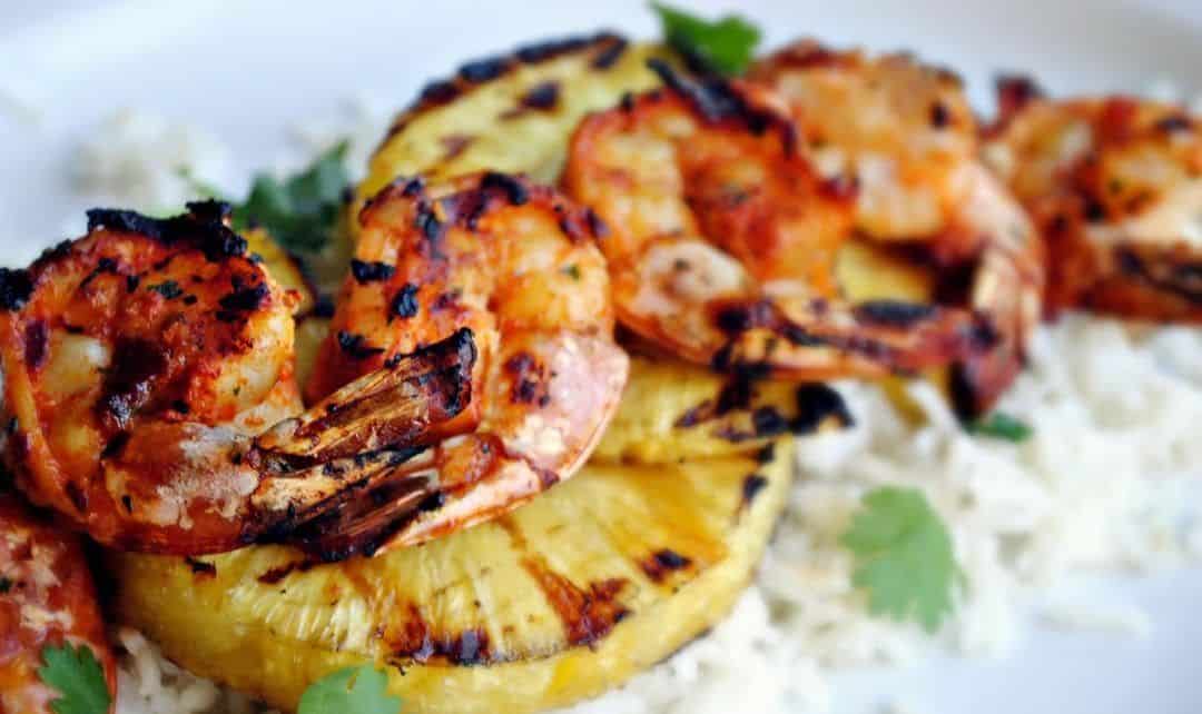 Grilled shrimp kabobs and tapas